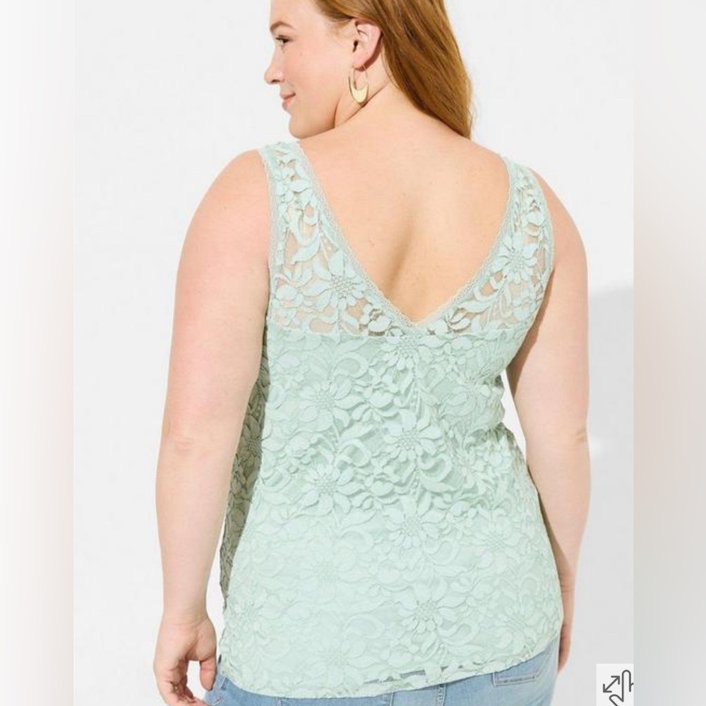 NWT Torrid Stretch Lace V-Neck Tank Harbor Gray Mint Green Size 3 3X - Picture 2 of 3
